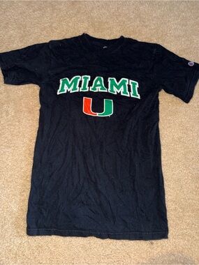 Champion Black Miami U Graphic Tee with Green & Orange Logo